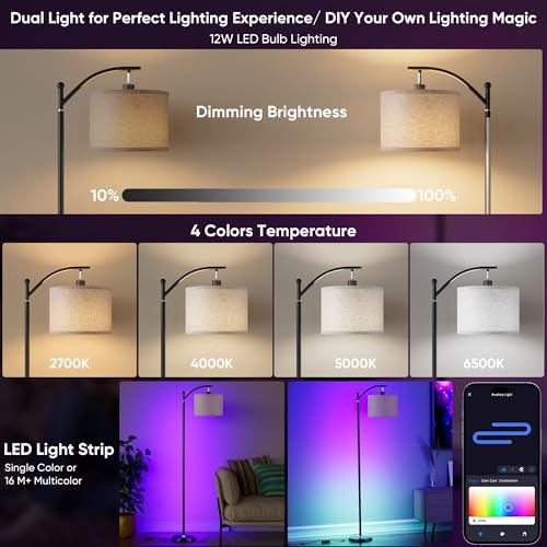 Smart LED RGBCW Corner Lamp with Linen Lampshade Compatible with Alexa, Color Changing Standing Lamp with 16 Million DIY Colors, Music Sync, Tall lamp for Living Bedroom Room,APP/Voice/Remote Control - Image 5