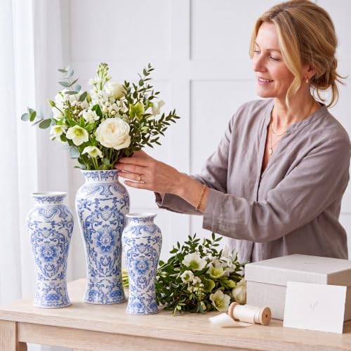 LemonRoad 3 Pack Chinoiserie Vases Porcelain Blue and White Vases for Flowers Pottery Chinoiserie Ceramic Vase for Living Room Mother's Day Decor Table Centerpiece, 6.7", 8.3", 10"(Modern) - Image 2