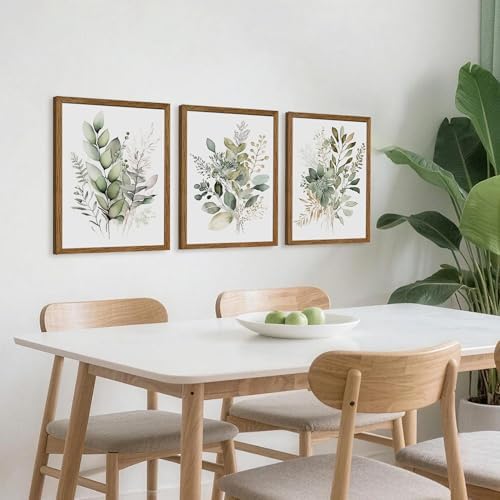 AVECCO 3 Pieces Green Watercolor Botanical Framed Canvas Wall Art 12x16 in - Image 5