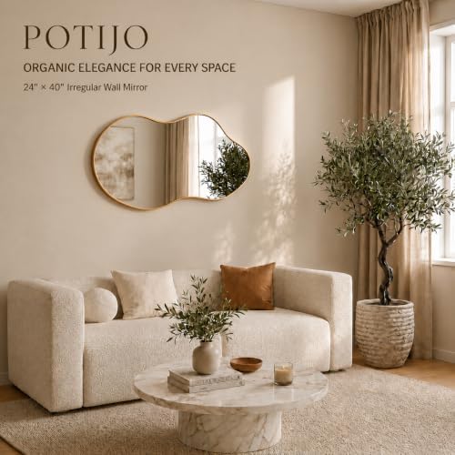 Irregular Wall Mirror 24×40 Inch Wall Mirrors Decorative Gold Modern Asymmetrical Abstract Mirror for Bathroom Bedroom Living Room Entryway Hallway - Image 4