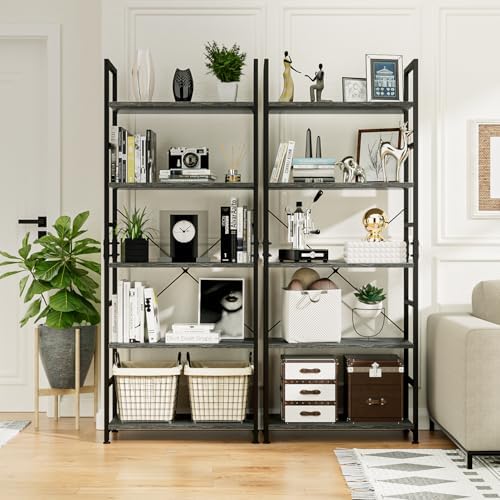 NUMENN 5 Tier Bookshelf, Tall Freestanding Open Storage Bookcase, Dark Grey - Image 4