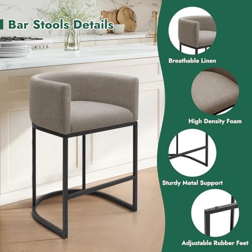 Counter Height Bar Stools Set of 4, 24 Inch Seat Height Barstools for Dining Room, Fabric Upholstered Bar Chair for Kitchen Island, Linen Counter Stools with Metal Legs, Sand - Image 3
