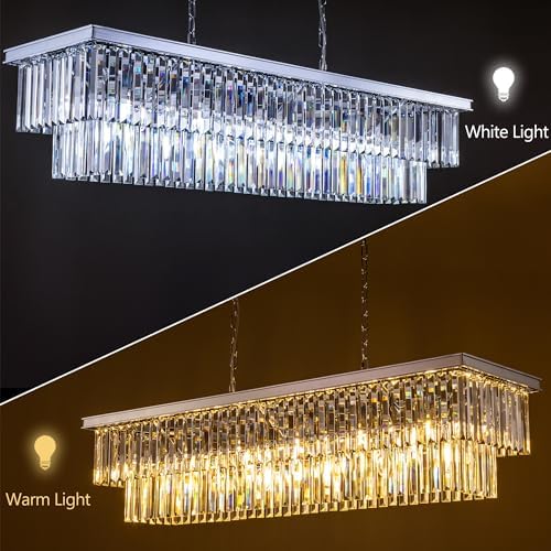 Wellmet 9-Light Crystal Chandelier 34.5 inch, Contemporary Modern Chandeliers Adjustable for Living Room, Dining Room, Pool Table Light, Kitchen Island Lighting (Chrome, 47 inches) - Image 5
