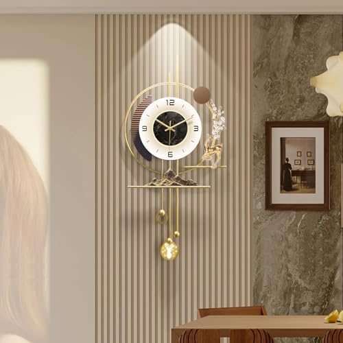 Modern Wall Clock for Living Room,Large Gold Decorative Wall Clock with light,Creative Silent Clock Battery Operated for Kitchen/Entryway/Bedroom/Office/Dinning Room Metal Wall Decor (15.7"Wx31.5L) - Image 2