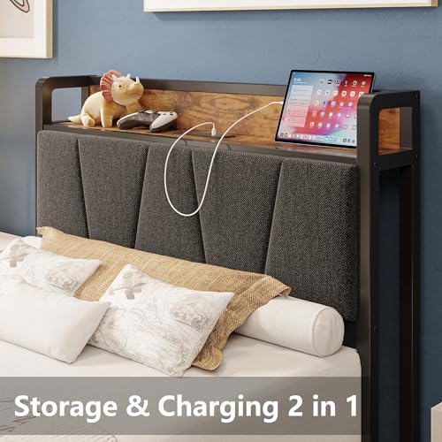 LIKIMIO Twin XL Bed Frame with Storage Headboard and Charging Station - Image 3