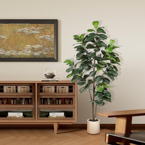 LYERSE Fiddle Leaf Fig Tree Artificial 6ft with Sturdy White Planter - Image 3