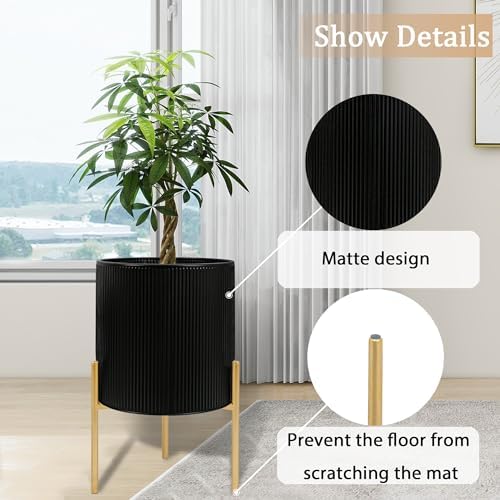 ARNIS Modern Plant Pots, Set of 2 Round Large Planters with Stand, Large Size Metal Pots with Drainage Holes for Living Room, Office, Garden or Balcony, 10.5 &12.25 Inch, Black & Gold - Image 3