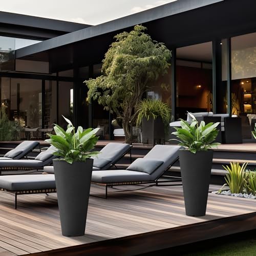 Kante Set of 2 Black Plastic Round Planters 23" Tall Home & Outdoor - Image 6