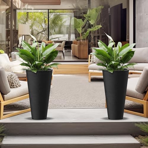 Kante 2-Pack All-Weather 18" H Round Tapered Black Plastic Planters - Image 5