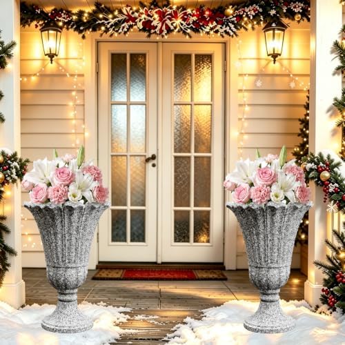 NicBex 24" Tall Urn Planters for Outdoor Plants Set of 2 - Grey Petal - Image 6