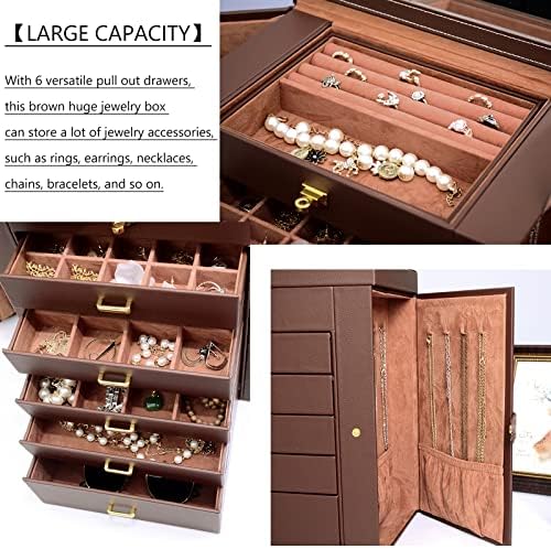 AKOZLIN 6-Tier Jewelry Box Organizer 5 Drawers Storage Extra Large Brown - Image 4