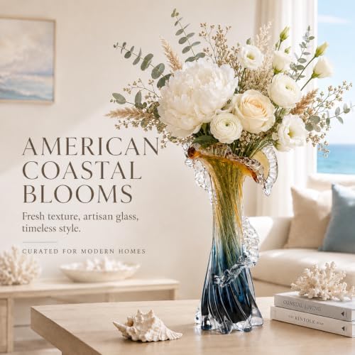 Blue Blown Glass Vase, Modern Art Hand Blown Coastal Vase,Beautiful Unique Ocean Wave Centerpieces for Living Room, Bedroom, Office Desktop,Coffee Table and Wedding Decorative (Amber, L) - Image 5