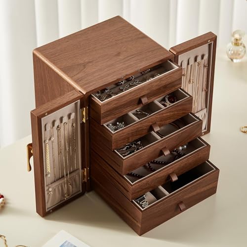 CHOSIN 5 Layer Wood Jewelry Box with Ginkgo Brass Handle & Magnetic Closure - Image 6