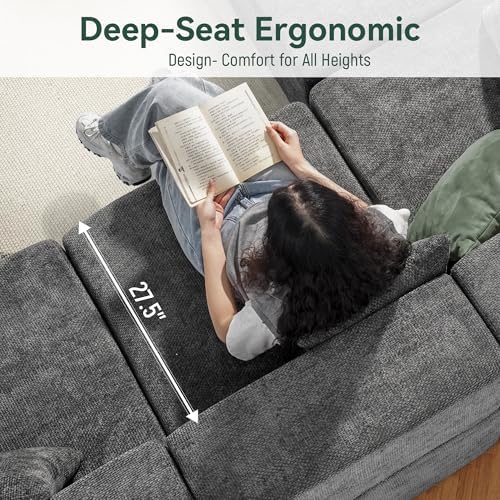 MONVANE Modular Sectional Cloud Couch for Living Room - 130'' 6 Seater Convertible Chenille Couches Set with Ottoman, No Assembly Compression Sofas, Comfy Floor Sofa with Memory Foam, Grey - Image 6