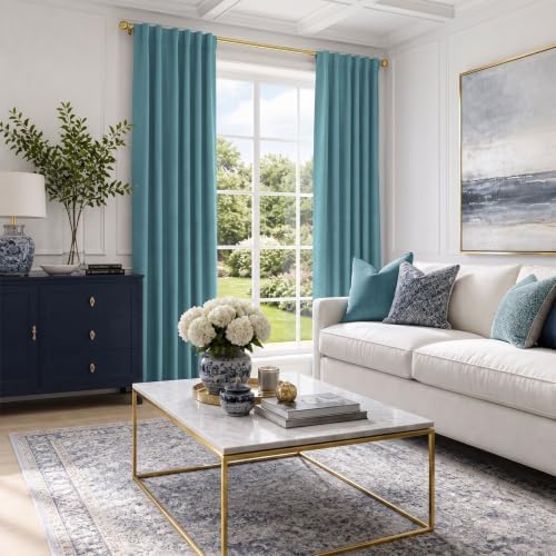 Faux Linen Total Blackout Curtains for Bedroom 90 Inches Long, Dark Cyan - Image 5