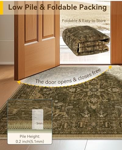 RELEANY Washable Area Rug, Small 2'x4', Brown/Dark Brown - Image 3