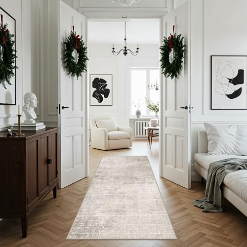 3x6 Washable Hallway Runner Rug: Abstract Stain Resistant Bathroom Kitchen Rug Farmhouse Ultra Soft Bedroom Entryway Print Floor Mat Thin Non-Slip Indoor Carpet for Living Room Laudry(3x6,Beige/Cream) - Image 6