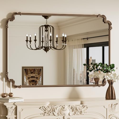 TETOTE Antique Gold Vintage Mirror for Mantle Fireplace 48 x 32 Traditional Baroque Ornate Scroll Rectangle Wall Mirror with Rounded Corner Metal Frame for Living Room Bedroom, Horizontal/Vertical by TETOTE