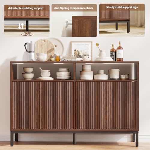 Mericonia Sideboard Buffet Cabinet Storage, Modern Wood Console Fluted Credenza - Image 5