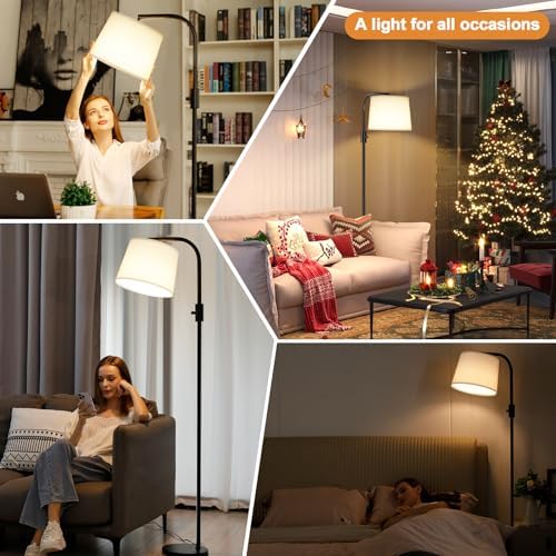 Ambimall Fully Dimmable Floor Lamp with 9W LED Bulb, Standing Lamp for Living Room with Adjustable Head, Modern Tall Light with Rotary Switch for Office, Black and White - Image 5