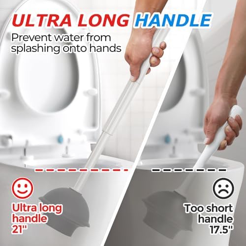 FORASTO 2 in 1 Toilet Plunger and Brush Set,Extended Handle Plunger,Toilet Bowl Brush Plunger Set,Bathroom Cleaning Tools,Cleaning Brush,Toilet Brush Plunger Combo,Cream Grey（20.8inch） - Image 2