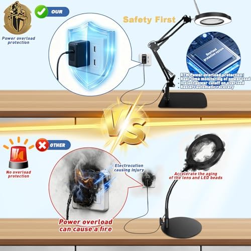 15X Magnifying Glass with Light & Stand,Real Glass,RTM Safety Protection,5 Colors Stepless Dimmable Eye-Caring LED,2-in-1 Hands-Free Desk & Clip-On Magnifier for Reading Crafts Painting & Repair - Image 5