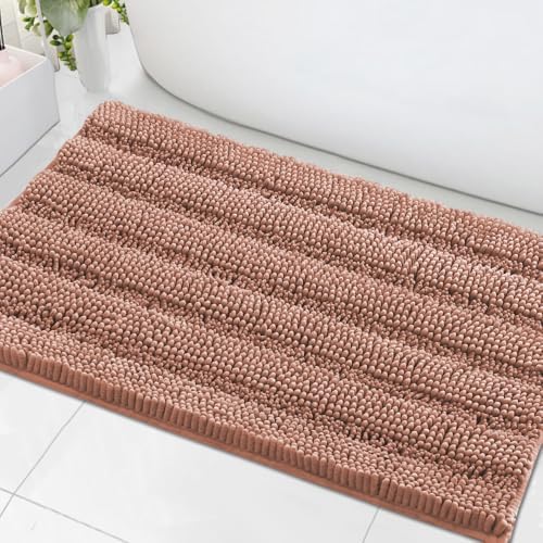 H.VERSAILTEX Bath Mats for Bathroom Non Slip Extra Thick Chenille Striped Bath Rug 24" x 36" Absorbent Non Skid Fluffy Soft Shaggy Rugs Washable Dry Fast Plush Mats for Indoor, Bath Room - Muted Clay by HVERSAILTEX