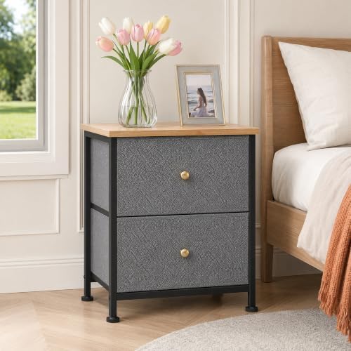 Sweetcrispy Nightstands Set of 2 with 2 Storage Drawer, Small Dresser - Image 2