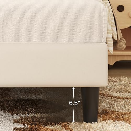 Fluest Twin Bed Frame, Platform Bed Frame with Velvet Upholstered Headboard, No Box Spring Needed, Sturdy Metal Support, Noise Free, Easy Assembly, Modern Bedroom Furniture, Beige - Image 4