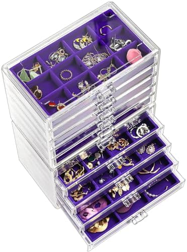 ProCase Earring Holder Organizer Jewelry Box with 10 Drawers, Purple by ProCase