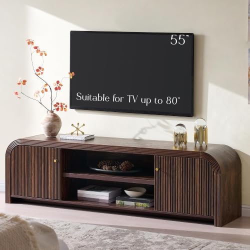T4TREAM 70" Modern Fluted TV Stand with Storage, Dark Walnut - Image 6