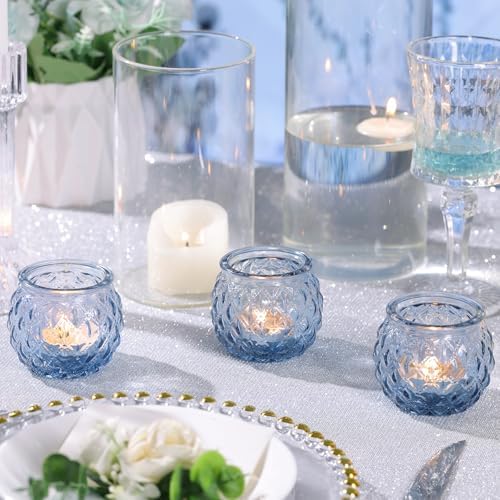 DARJEN 12 Pcs Blue Votive Candle Holders Round Glass Candle Holders Bulk - Image 4