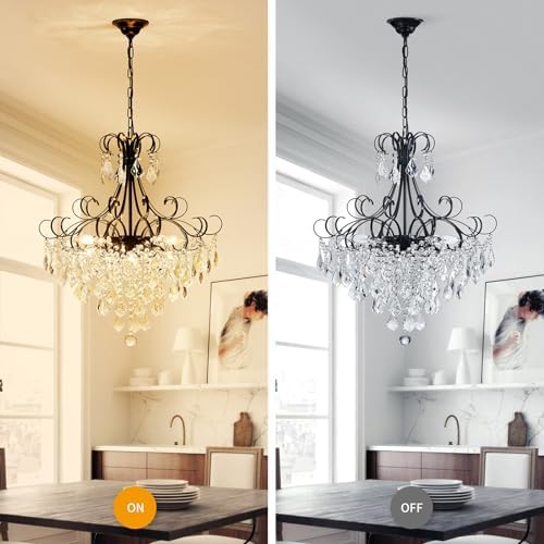 WUZUPS Crystal Chandelier 10-Light Pendant Ceiling Light Modern Lighting Fixture for Dining Room Hallway Bedroom Kitchen Bathroom, H 27.6" x W 22.8", E12 Base, Black - Image 4