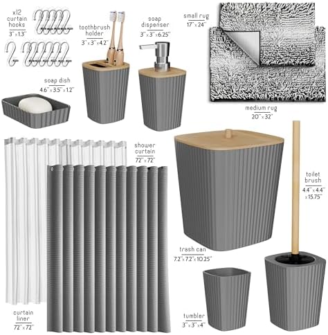 Clara Clark Bathroom Accessories Set - Bathroom Set, Bathroom Sets with Shower Curtain and Rugs, Shower Curtain Set with Bathroom Trash Can - Ombre Grey - 22PC - Image 3