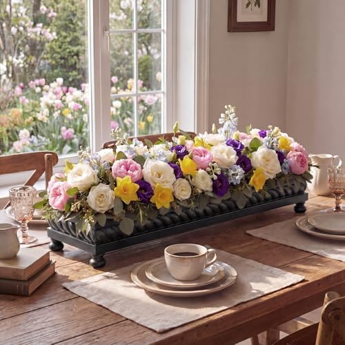 AceOrbit Large Long Wooden Dough Bowl, Spring Decorative Wooden Tables Centerpiece Tray, Riser Rustic Dough Bowl, Farmhouse Centerpiece Tray for Table Living Room Dining Gift(16",Black) by Unknown