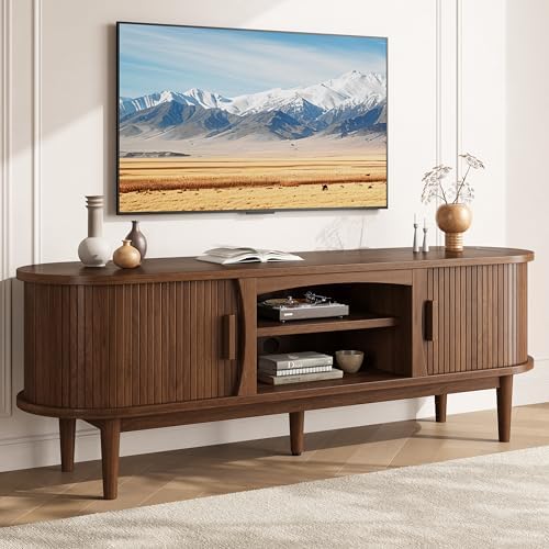 Decofy 63" Fluted TV Stand for TVs Up to 70" with Charging Station, Walnut by Decofy