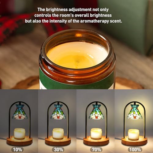 Cherry Blossom Tiffany Candle Warmer Lamp, Fixed Arch Wood - Image 5