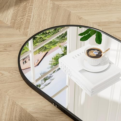 48"x16" Hanging Mirror Full Length with Leather Strap,Oval Full Length Mirror Wall-Mounted Hanging Mirrors for Bathroom Vanity Living Room Bedroom Entryway Décor, Black - Image 3