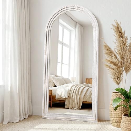 30"x71" Full Length Mirror Solid Wood Frame, Arched Floor Mirror Full Length with Stand, Room Decor Big Full Body Mirror with HD Tempered Glass for Bedroom, Living Room, White - Image 4