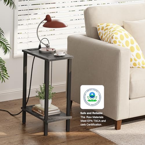 TUTOTAK Narrow Side Table, 2-Tier Small End Table with Charging Station - Image 5