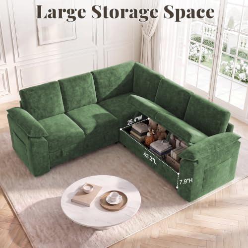 85 In L Shaped Modular Sectional Sofa Couch for Living Room, Green - Image 6