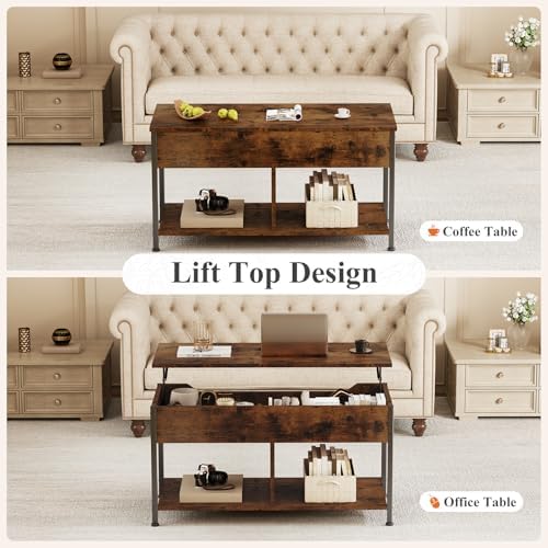 OLIXIS Coffee Table with Storage for Home Living Room Office, Rust Brown - Image 4