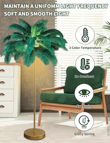 Feather Floor Lamp,Fluffy Ostrich Feather Floor Lamp for Bedroom,3 Color Temperatures Led Corner Modern Floor Lamps for Living Room Christmas Home Decor House Warming Gifts,63″ Height (Dark Green) - Image 5