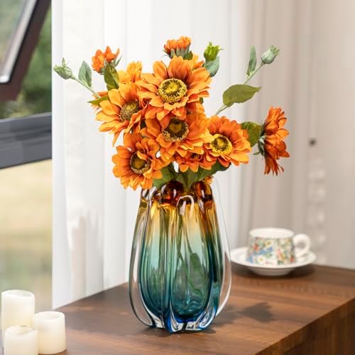 Hand Blown Glass Flower vases, Unique Glass vases, Wide Mouth vases, Small Modern Art Deco Glass vases for Home Living Room, Office, Table centerpieces, Bookshelves and Wedding Decorations - Image 5