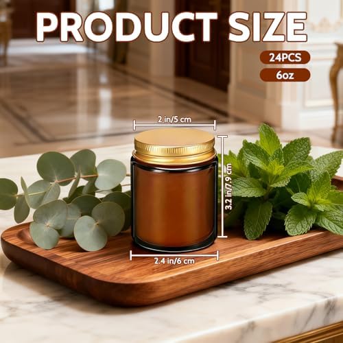 24 Pack 6 oz Eucalyptus Mint Scented Soy Candles, Bulk Glass Jar Aromatherapy Candles, Long Lasting Soy Wax Candles for Home, Wedding, Party & Stress Relief - Image 2
