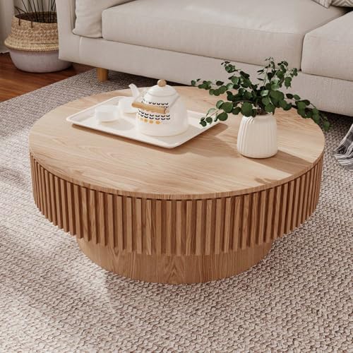 Round Coffee Table with Storage, Modern Wooden Coffee Table by FGXJY
