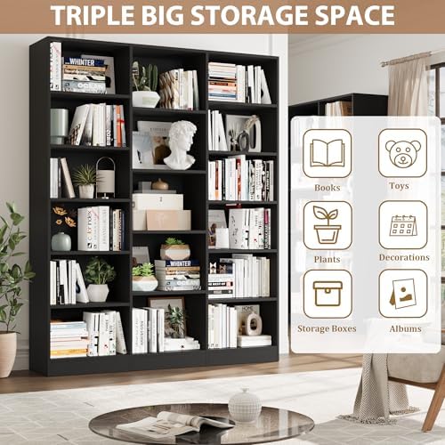 FACBOTALL Triple Wide Bookshelf, Large Bookshelf with 17 Display Shelves - Image 5