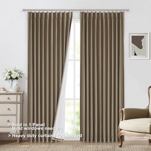 Vision Home Brown Pinch Pleated Full Blackout Curtains Linen Blended 60 inch Wide Thermal Insulated Window Panels for Bedroom Living Room Darkening Pinch Pleat Drapes with Hooks Back Tab 60" Wx63 Lx1 - Image 3