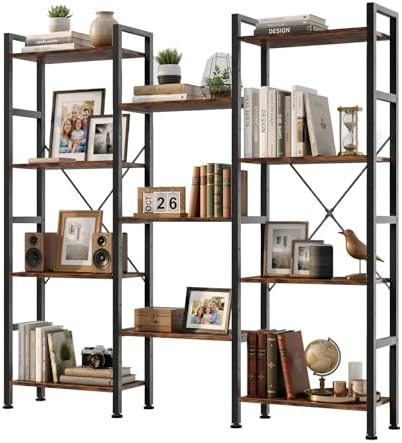 Triple Bookshelf, Free Standing Bookcase with Open Storage Shelves by SageNest