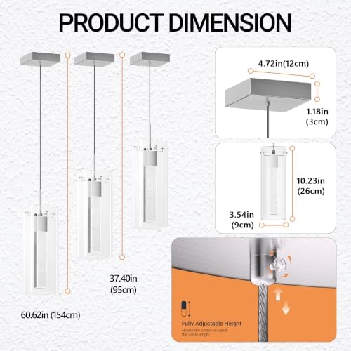 LED Crystal Pendant Light for Kitchen Island, Brushed Nickel, 1 Pack - Image 4